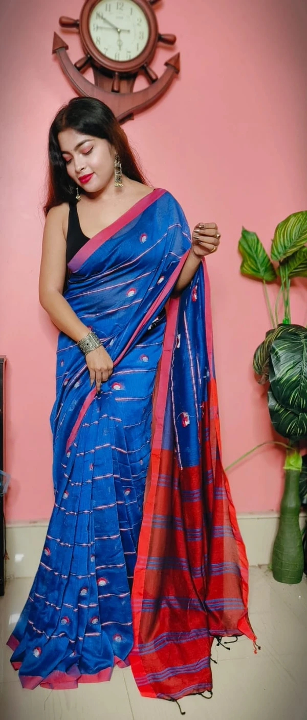 Handloom Woven Motive Saree - Blue