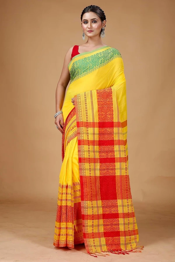 Handloom Multi-Border Begampuri Work Cotton Saree