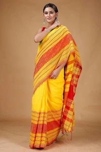 Handloom Multi-Border Begampuri Work Cotton Saree