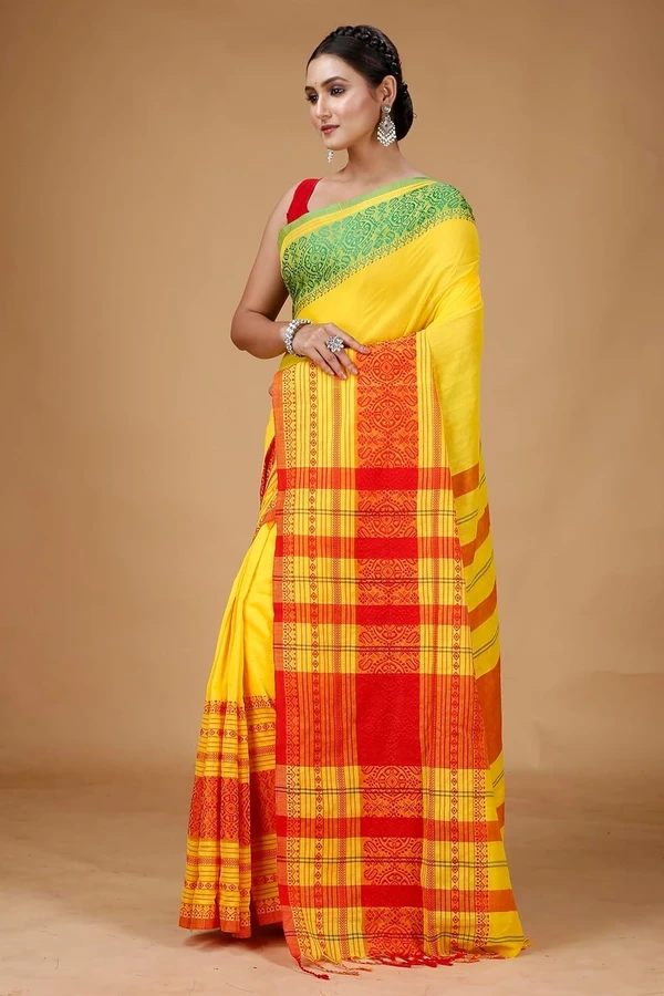 Handloom Multi-Border Begampuri Work Cotton Saree