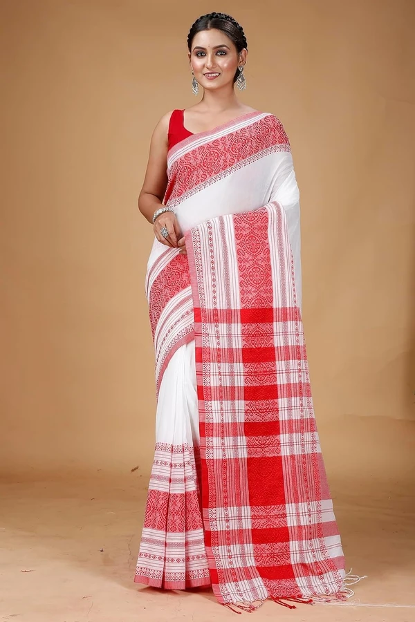 Handloom Multi-Border Begampuri Work Cotton Saree