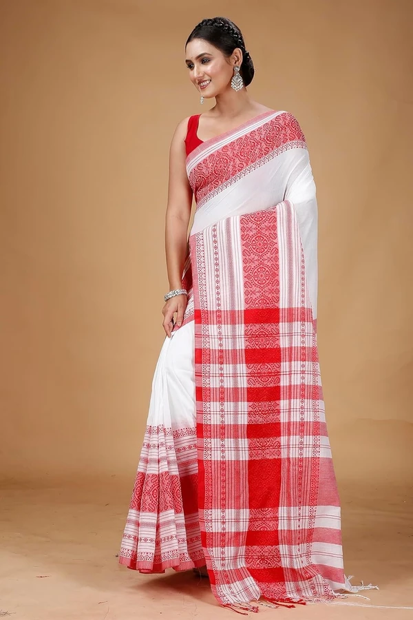 Handloom Multi-Border Begampuri Work Cotton Saree