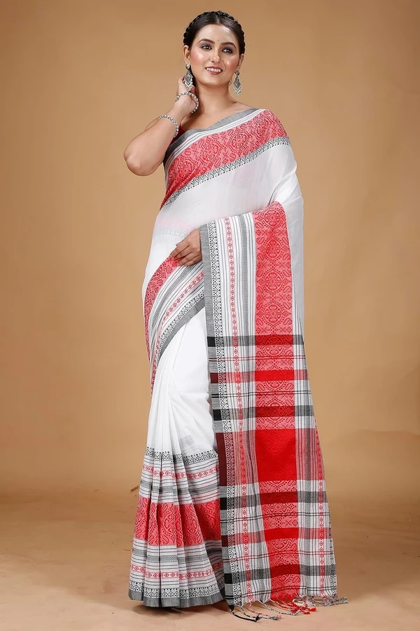 Handloom Multi-Border Begampuri Work Cotton Saree