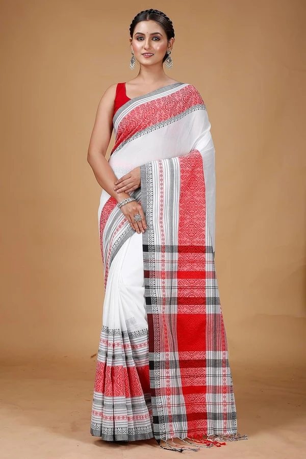 Handloom Multi-Border Begampuri Work Cotton Saree