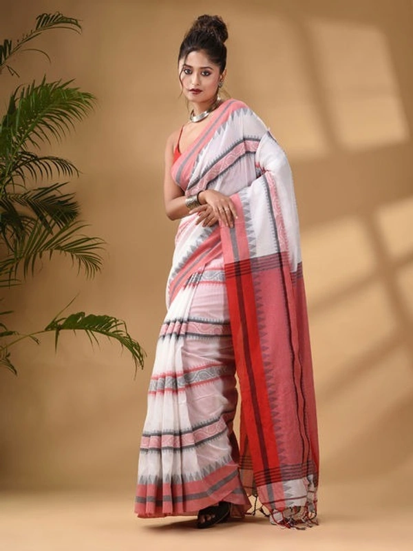Dhanekhali Handloom Woven Cotton Saree - White