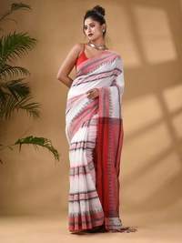 Dhanekhali Handloom Woven Cotton Saree - White