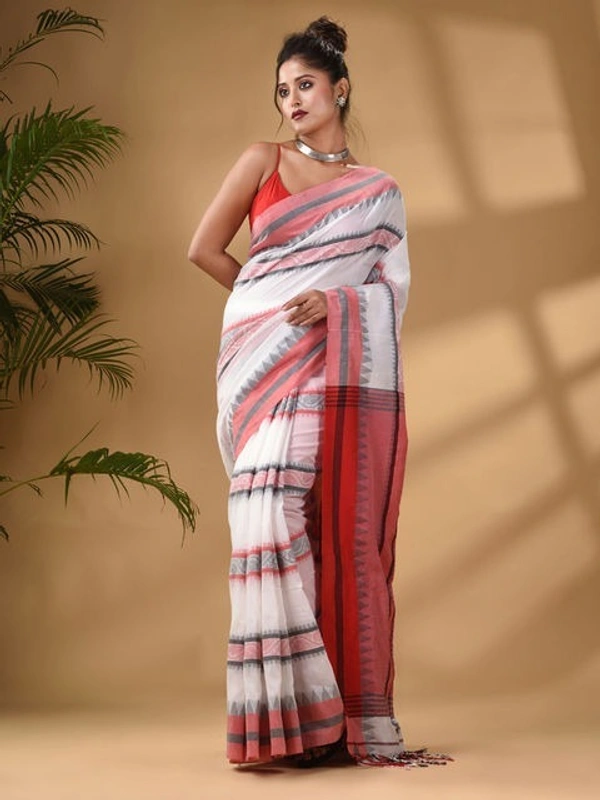 Dhanekhali Handloom Woven Cotton Saree - White