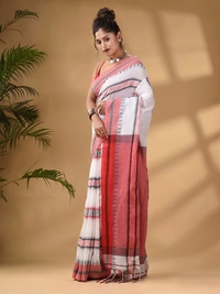 Dhanekhali Handloom Woven Cotton Saree - White