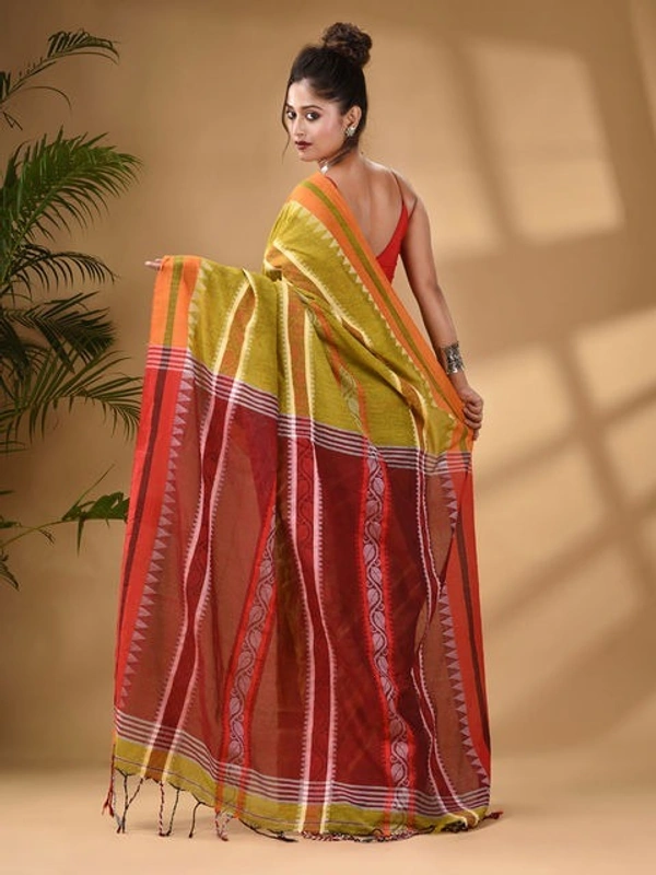Traditional Woven Temple Border Saree - Olive
