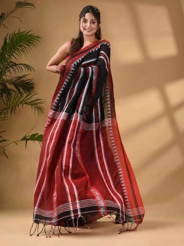 Traditional Woven Temple Border Saree - Black