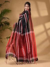 Traditional Woven Temple Border Saree - Black