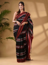 Traditional Woven Temple Border Saree - Black
