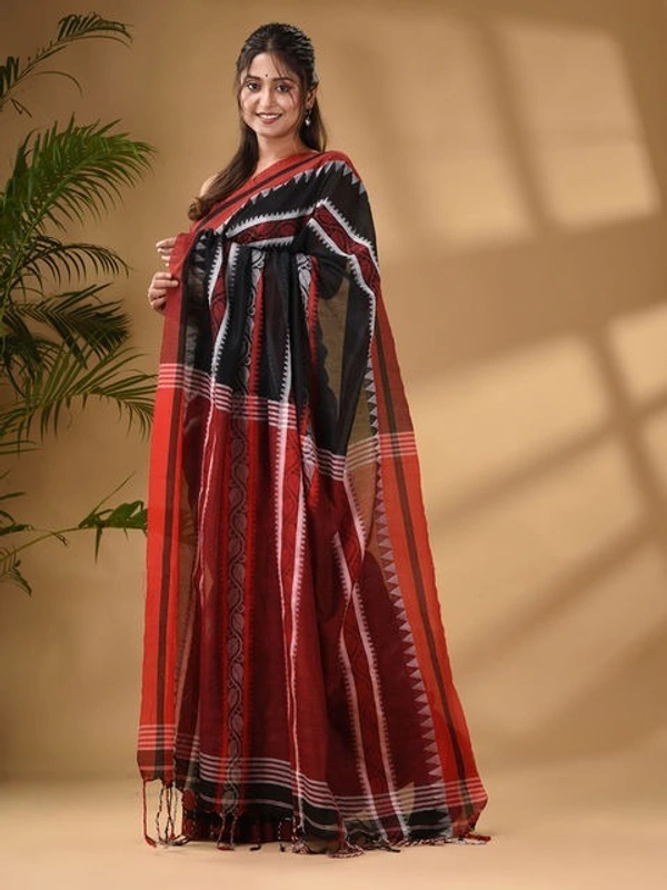 Traditional Woven Temple Border Saree - Black
