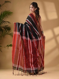 Traditional Woven Temple Border Saree - Black
