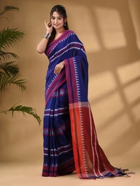Traditional Woven Temple Border Saree - Blue