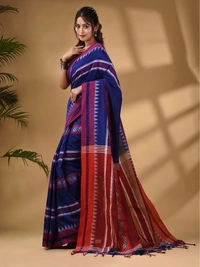 Traditional Woven Temple Border Saree - Blue