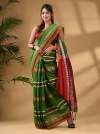 Traditional Woven Temple Border Saree - Japanese Laurel