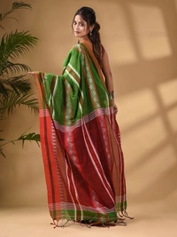Traditional Woven Temple Border Saree - Japanese Laurel