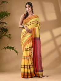 Traditional Woven Temple Border Saree - Supernova