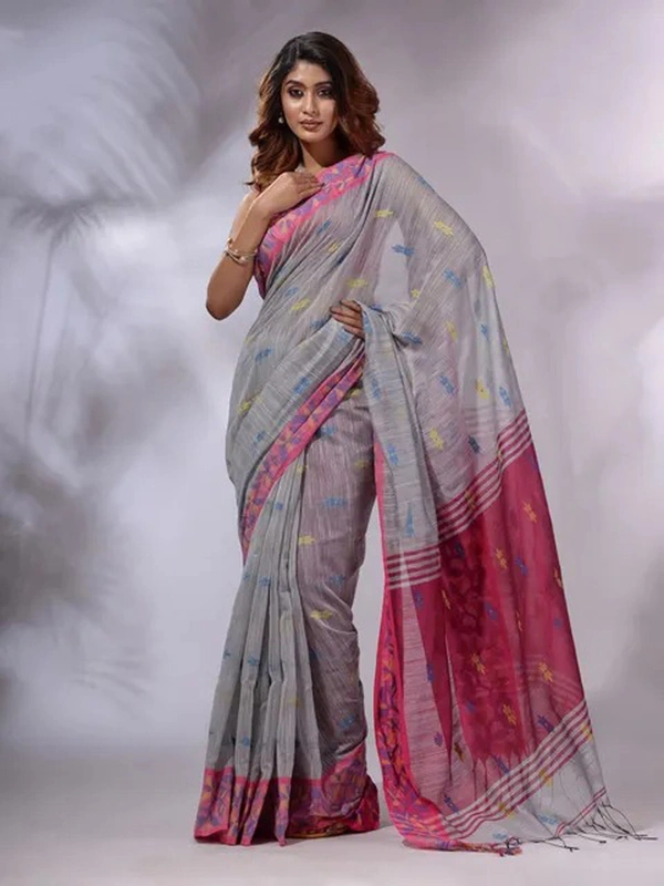 Handloom Woven Border Saree - Gray