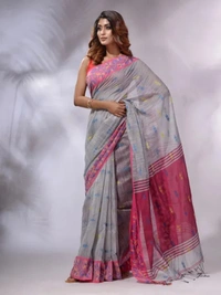Handloom Woven Border Saree - Gray