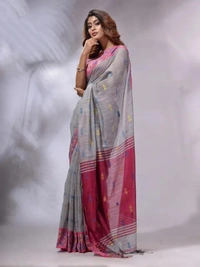 Handloom Woven Border Saree - Gray