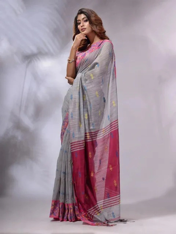 Handloom Woven Border Saree - Gray