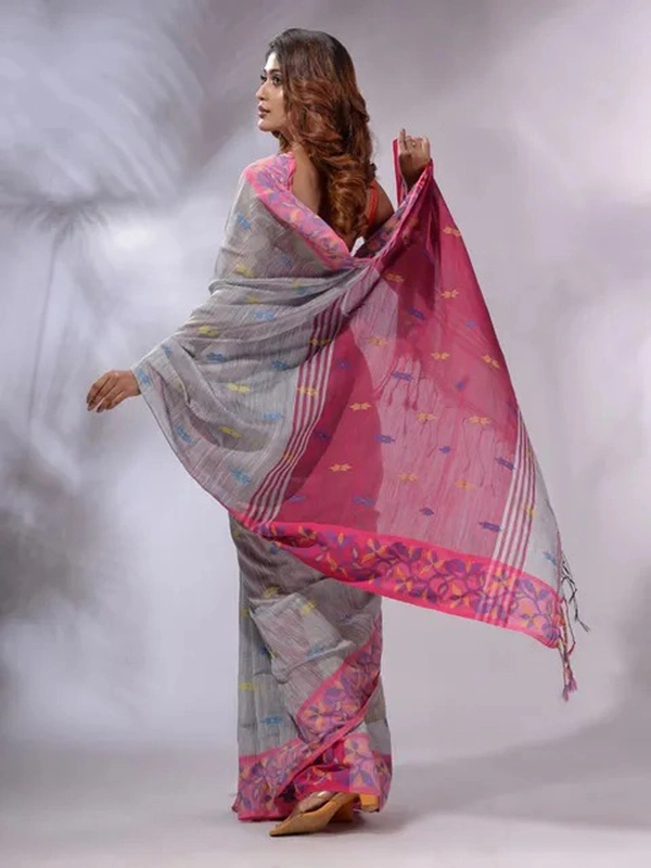 Handloom Woven Border Saree - Gray