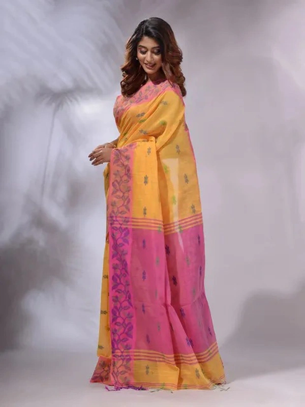 Handloom Woven Border Saree - Yellow Orange