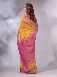 Handloom Woven Border Saree - Yellow Orange