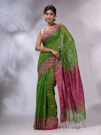 Handloom Woven Border Saree - Green