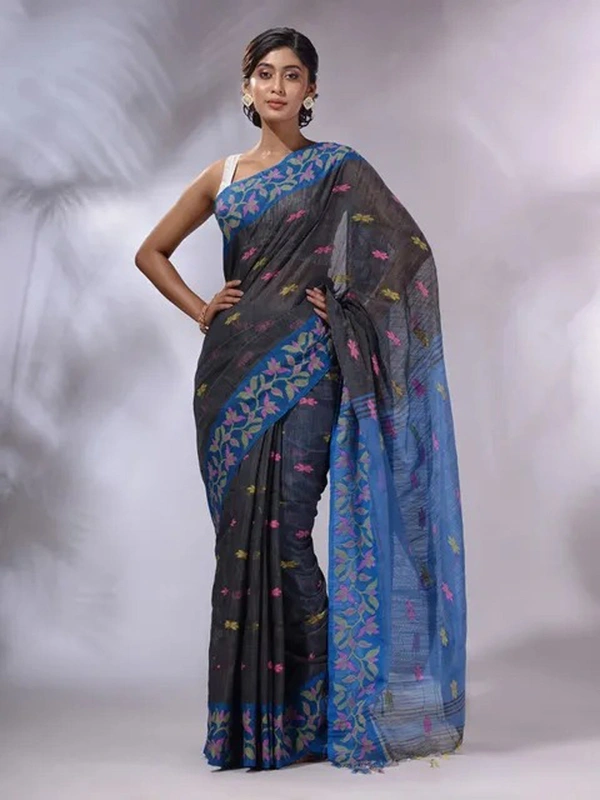 Handloom Woven Border Saree - Black