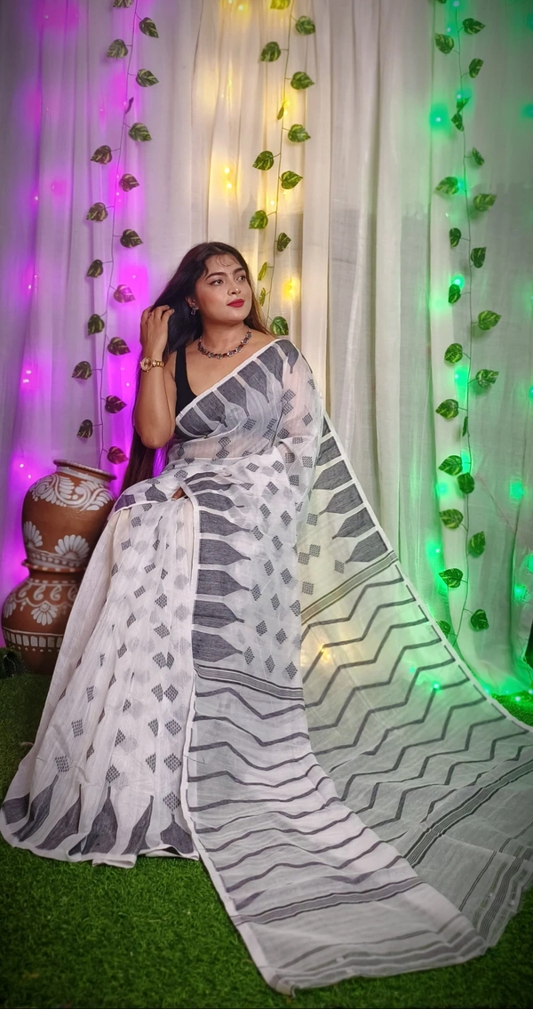 Handloom Temple Border Soft Jamdani - White, Soft