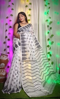 Handloom Temple Border Soft Jamdani - White, Soft