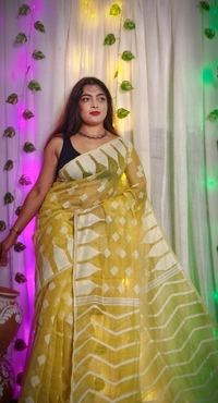 Handloom Temple Border Soft Jamdani - Yellow