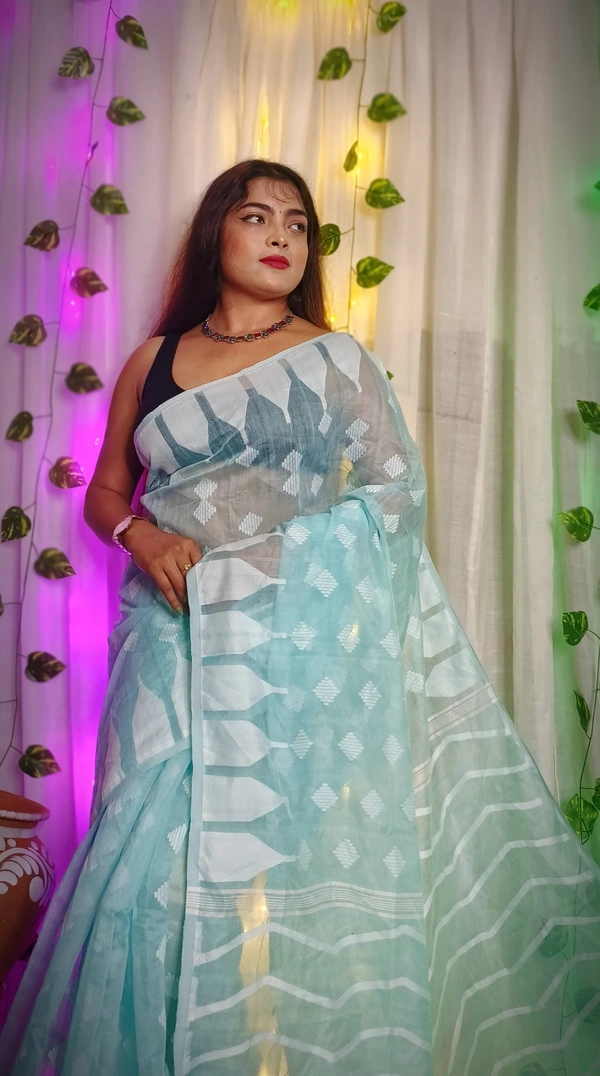 Handloom Temple Border Soft Jamdani - Seagull