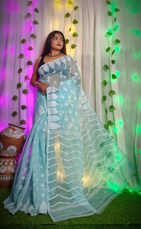 Handloom Temple Border Soft Jamdani - Seagull