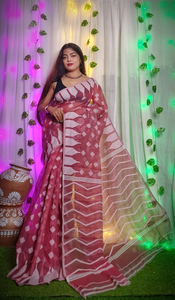 Handloom Temple Border Soft Jamdani - Maroon