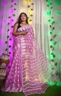 Handloom Temple Border Soft Jamdani - Electric Violet