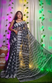 Handloom Temple Border Soft Jamdani - Black