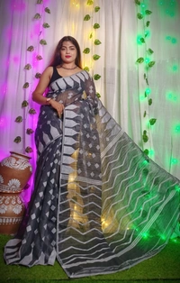 Handloom Temple Border Soft Jamdani - Black