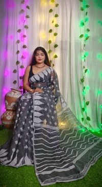 Handloom Temple Border Soft Jamdani - Black