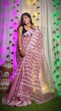 Handloom Temple Border Soft Jamdani - Pink