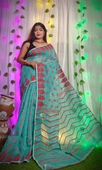 Handloom Temple Border Soft Jamdani - Sea Green