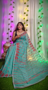 Handloom Temple Border Soft Jamdani - Sea Green