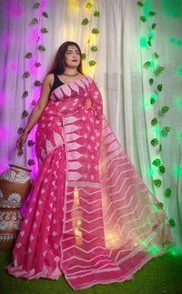 Handloom Temple Border Soft Jamdani - Royal Heath