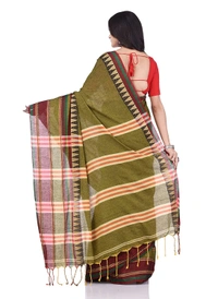 Handloom Traditional Woven Temple Border Saree - Olive