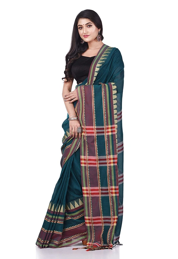 Handloom Traditional Woven Temple Border Saree - Sea Green