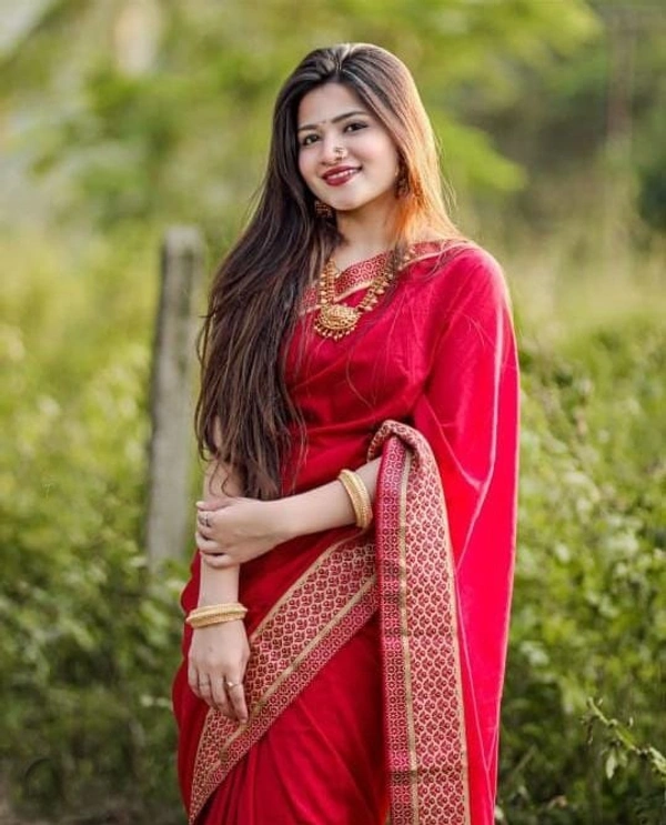 Handloom Traditional Woven Border Saree - Red