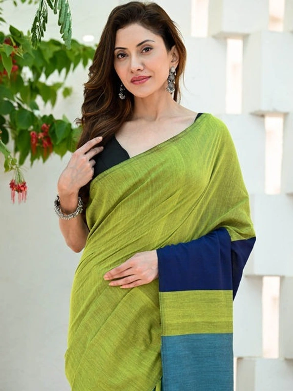 Handloom Multicolored Big Strips Saree - Slab Cotton
